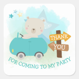 Niedlicher Bärenwagen Danke, Kleinkind zum Geburts Quadratischer Aufkleber