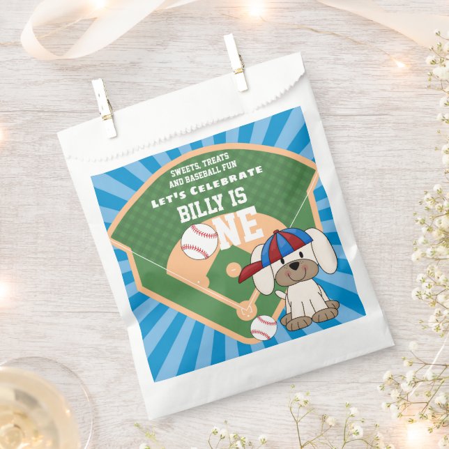 Niedlicher Baseball Spaß Welpen Hund 1. Geburtstag Geschenktütchen (Ausgeschnitten)