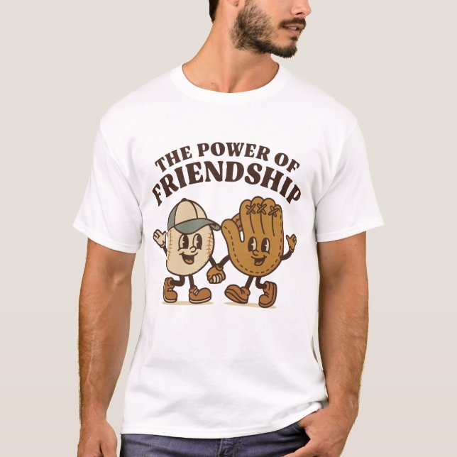 Niedlicher Baseball- und Glove Cartoon Grafik T-Shirt (Vorderseite)