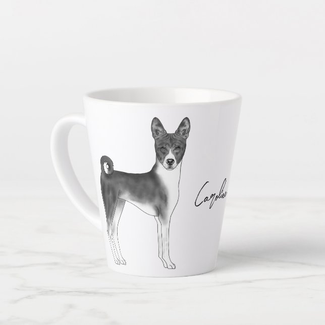 Niedlicher Basenji-Hund in Schwarz und Weiß & Indi Milchtasse (Linke Ecke)