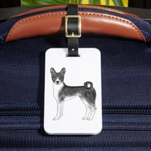 Niedlicher Basenji-Hund in Schwarz-Weiß-Schrift un Gepäckanhänger