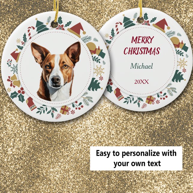Niedlicher Basenji Weihnachtskranz Keramik Ornament (Von Creator hochgeladen)