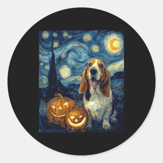 Niedlicher Basset Hound Hund Halloween Kürbislater Runder Aufkleber (Vorderseite)