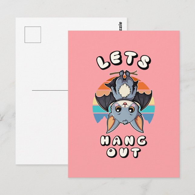 Niedlicher Battschlag und Retro Sunset | Lass uns  Postkarte (Vorne/Hinten)