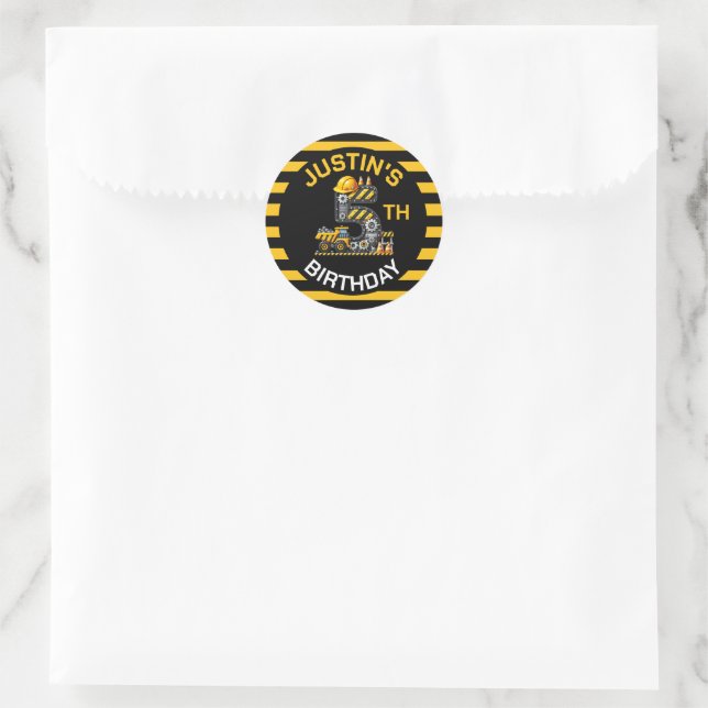 Niedlicher Bau 5. Geburtstag Runder Aufkleber (Tasche)