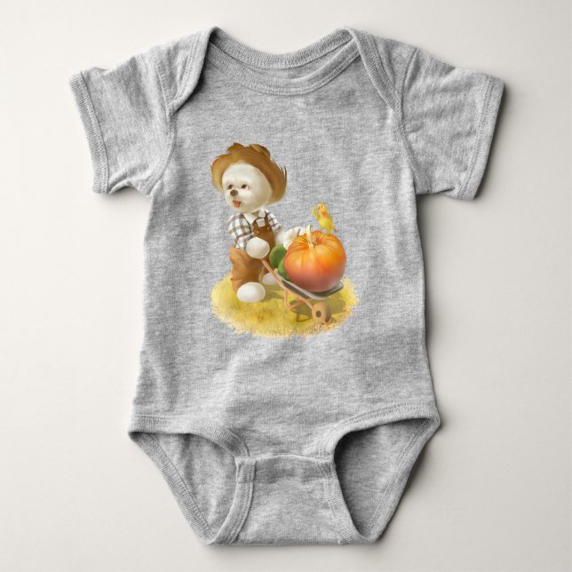 Niedlicher Bauer Hund mit Pumpkin Baby Strampler (Vorderseite)