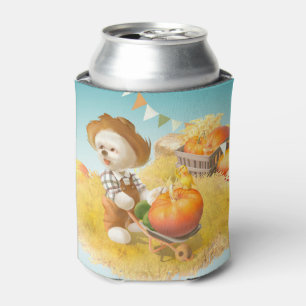 Niedlicher Bauer Hund mit Pumpkin Dosenkühler