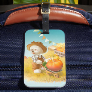 Niedlicher Bauer Hund mit Pumpkin Gepäckanhänger