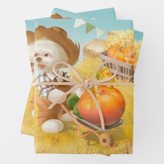 Niedlicher Bauer Hund mit Pumpkin Geschenkpapier Set (Beispiel)