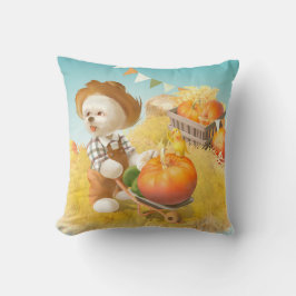 Niedlicher Bauer Hund mit Pumpkin Kissen