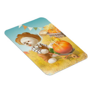Niedlicher Bauer Hund mit Pumpkin Magnet