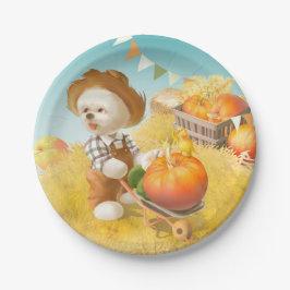 Niedlicher Bauer Hund mit Pumpkin Pappteller