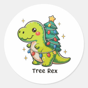 Niedlicher Baum Rex Weihnachtsdinosaurier T Rex Xm Runder Aufkleber