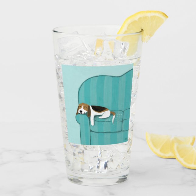 Niedlicher Beagle auf Schlafensofa-Hund der Glas (Rückseite Ice)