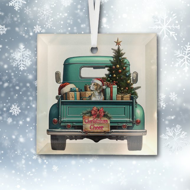 Niedlicher Beagle Hund Hund Retro LKW Weihnachten Ornament Aus Glas (Von Creator hochgeladen)
