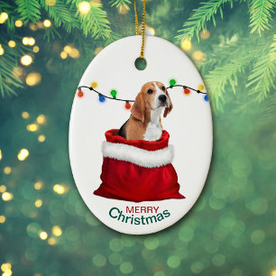 Niedlicher Beagle Hund in der Geschenktasche Weihn Keramik Ornament