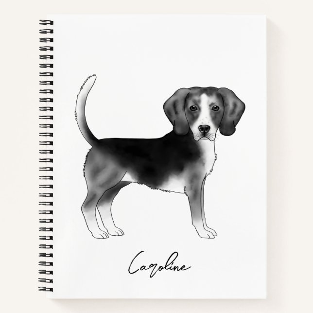 Niedlicher Beagle Hund in Schwarz-Weiß-Text und be Notizbuch (Vorderseite)