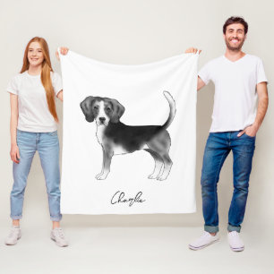 Niedlicher Beagle Hund in Schwarz/Weiß und Individ Fleecedecke