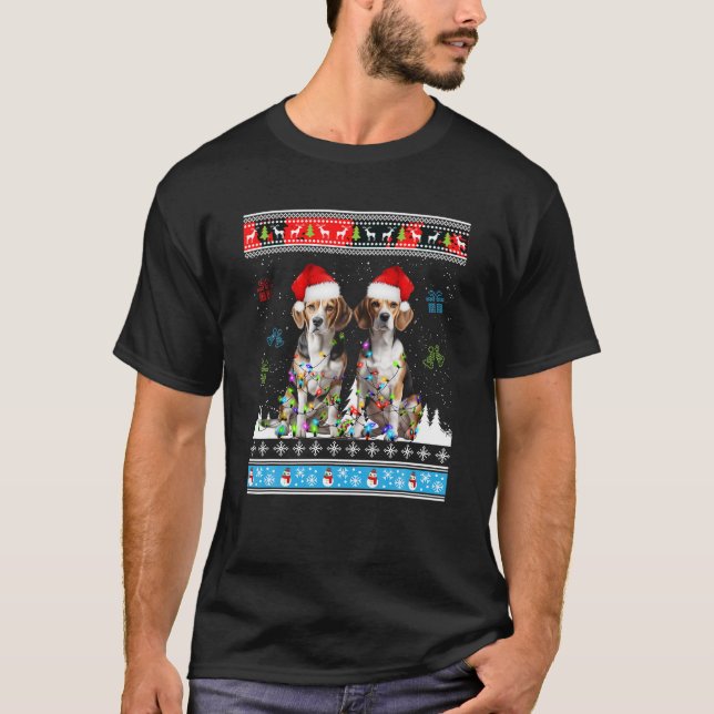Niedlicher Beagle Hunde Rentier Weihnachten Ugly X T-Shirt (Vorderseite)