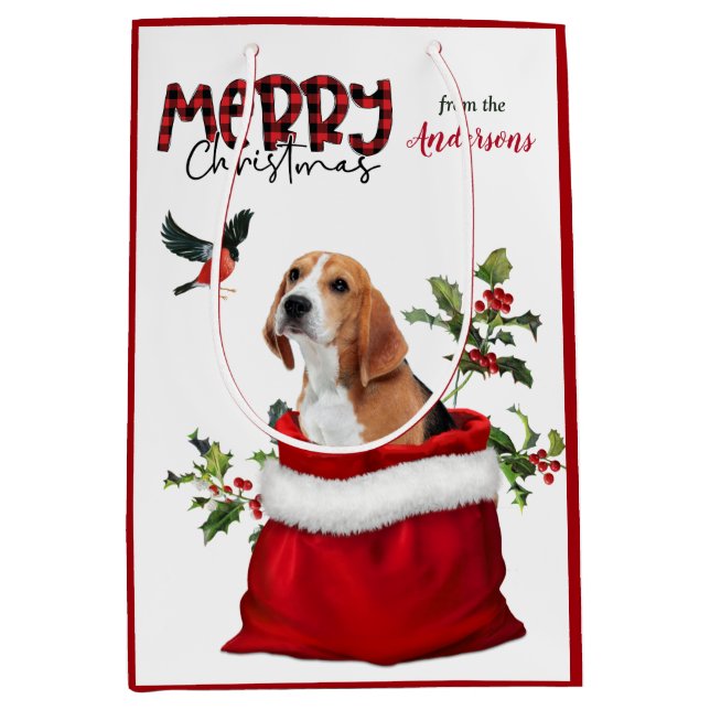 Niedlicher Beagle Hunde Weihnachtsbird Mittlere Geschenktüte (Vorderseite)
