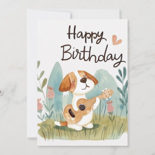 Niedlicher Beagle mit Gitarre zum Geburtstag Feiertagskarte