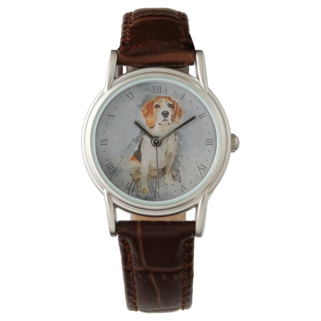 Niedlicher Beagle Portrait Armbanduhr (Vorderseite)