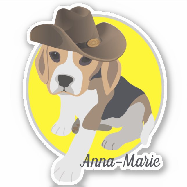 NIEDLICHER BEAGLE PUPPY PICTURE COWBOY HAT NAME GE AUFKLEBER (Vorderseite)