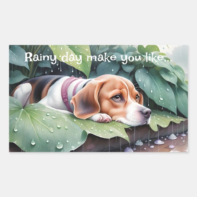 Niedlicher Beagle Rainy Day Green Botanical Rechteckiger Aufkleber (Vorderseite)
