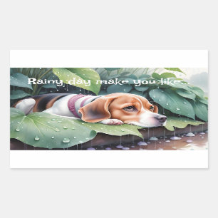 Niedlicher Beagle Rainy Day Green Botanical Rechteckiger Aufkleber