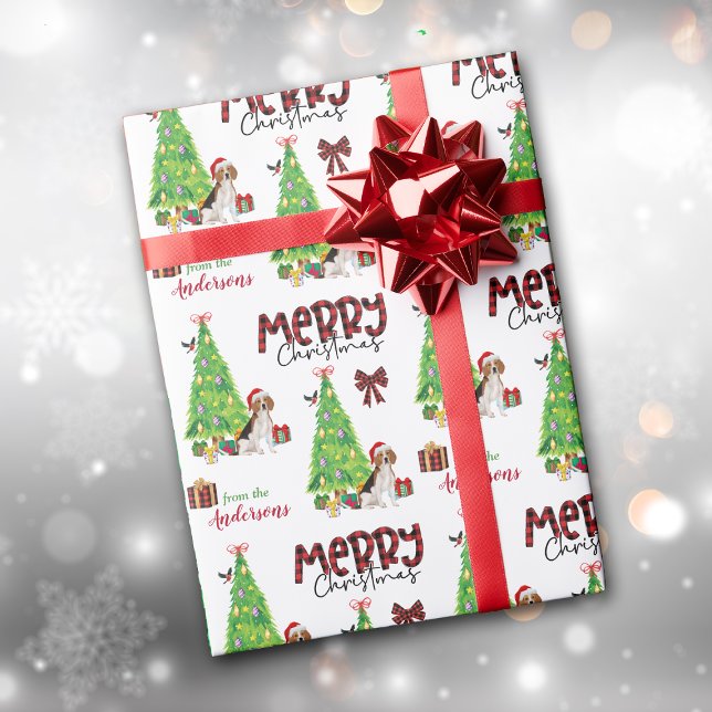 Niedlicher Beagle, Vogel und Weihnachtsbaum Geschenkpapier (Von Creator hochgeladen)