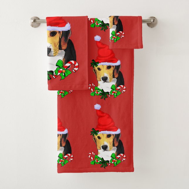Niedlicher Beagle Weihnachten Badhandtuch Set (Insitu)