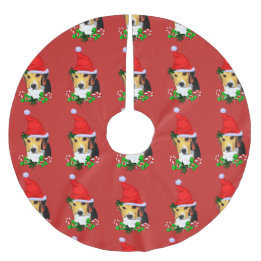 Niedlicher Beagle Weihnachten froh Polyester Weihnachtsbaumdecke