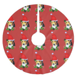 Niedlicher Beagle Weihnachten froh Polyester Weihnachtsbaumdecke