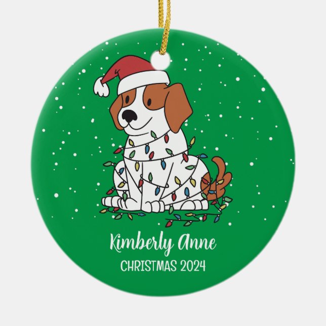 Niedlicher Beagle Weihnachts-Hund Schnee Winterurl Keramik Ornament (Vorne)