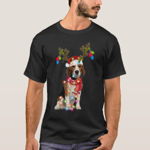 Niedlicher Beagle Weihnachtslichter Rentier Pajama T-Shirt