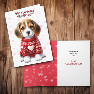 Niedlicher Beagle Welpe in Sweater Valentine Feiertagskarte