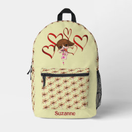 Niedlicher Beagle Welpe Red Hearts Personalisiert Bedruckter Rucksack