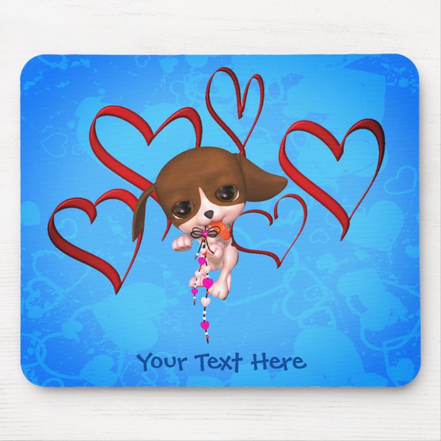 Niedlicher Beagle Welpe Red Hearts Personalisiert Mousepad (Vorne)