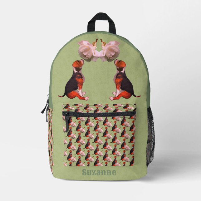 Niedlicher Beagle Welpe Weißrosen Tier Personalisi Bedruckter Rucksack (Vorderseite)