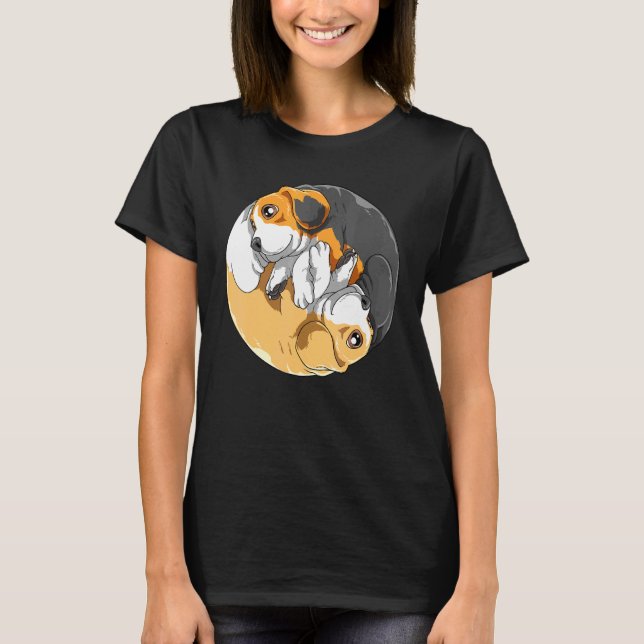 Niedlicher Beagle Welpe Yin Yang Beagle Eigentümer T-Shirt (Vorderseite)