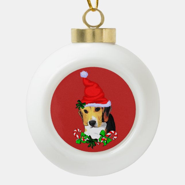 Niedlicher Beagle Welpen Weihnachten Keramik Kugel-Ornament (Vorderseite)