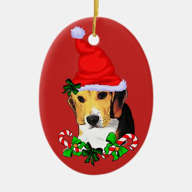 Niedlicher Beagle Welpen Weihnachten Keramik Ornament (Vorne)