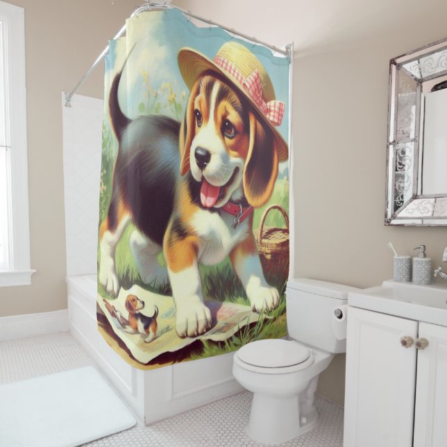 Niedlicher Beagle Welpenmalerei Duschvorhang (Beispiel)