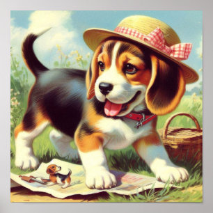Niedlicher Beagle Welpenmalerei Poster