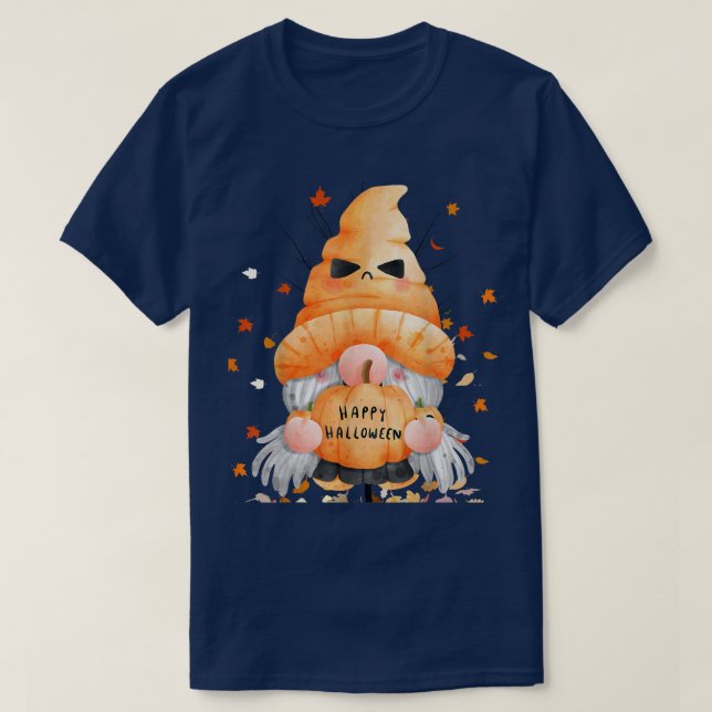 Niedlicher Beängstigender Gnome JackOLantern Pumpk T-Shirt (Design vorne)