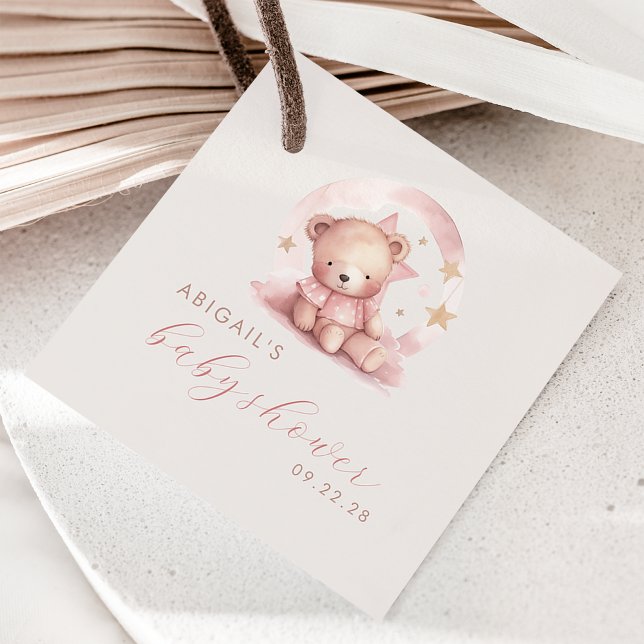 Niedlicher Bear Pink Girl Babydusche Geschenkanhänger (Von Creator hochgeladen)