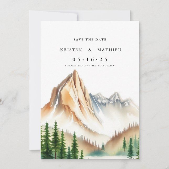 Niedlicher bearbeitbarer Berg Save The Date (Vorderseite)