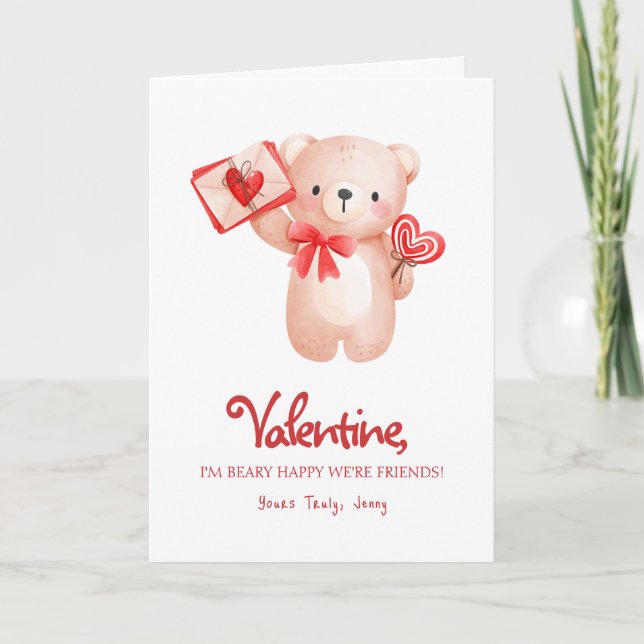 Niedlicher Beary Happy Valentine Day Gruß Karte (Vorderseite)