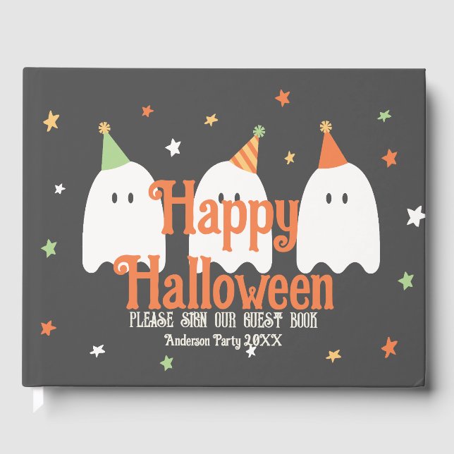 Niedlicher, benutzerdefinierter grüner Orange-Ghos Gästebuch (Vorderseite)