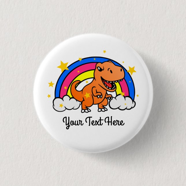 Niedlicher benutzerdefinierter Text Orange Dinosau Button (Vorderseite)